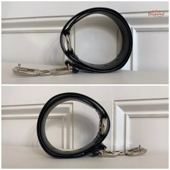 Authentic Dolce & Gabbana Black Patent Leather Silver D&G Buckle Belt Size 90/36 main image 5